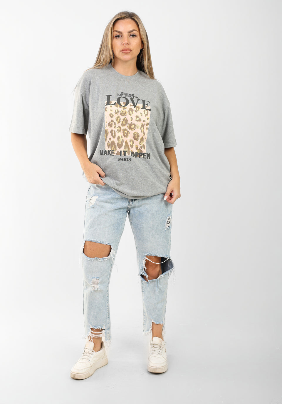Oversized Graphic T-Shirt for Women – Leopard Print "LOVE" Design