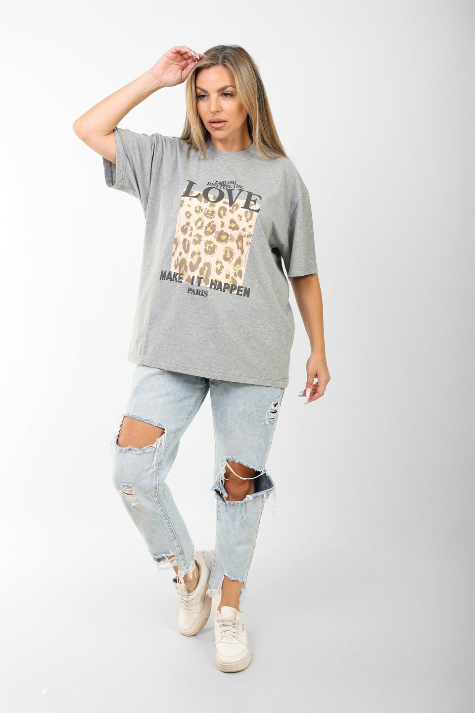 Oversized Graphic T-Shirt for Women – Leopard Print "LOVE" Design