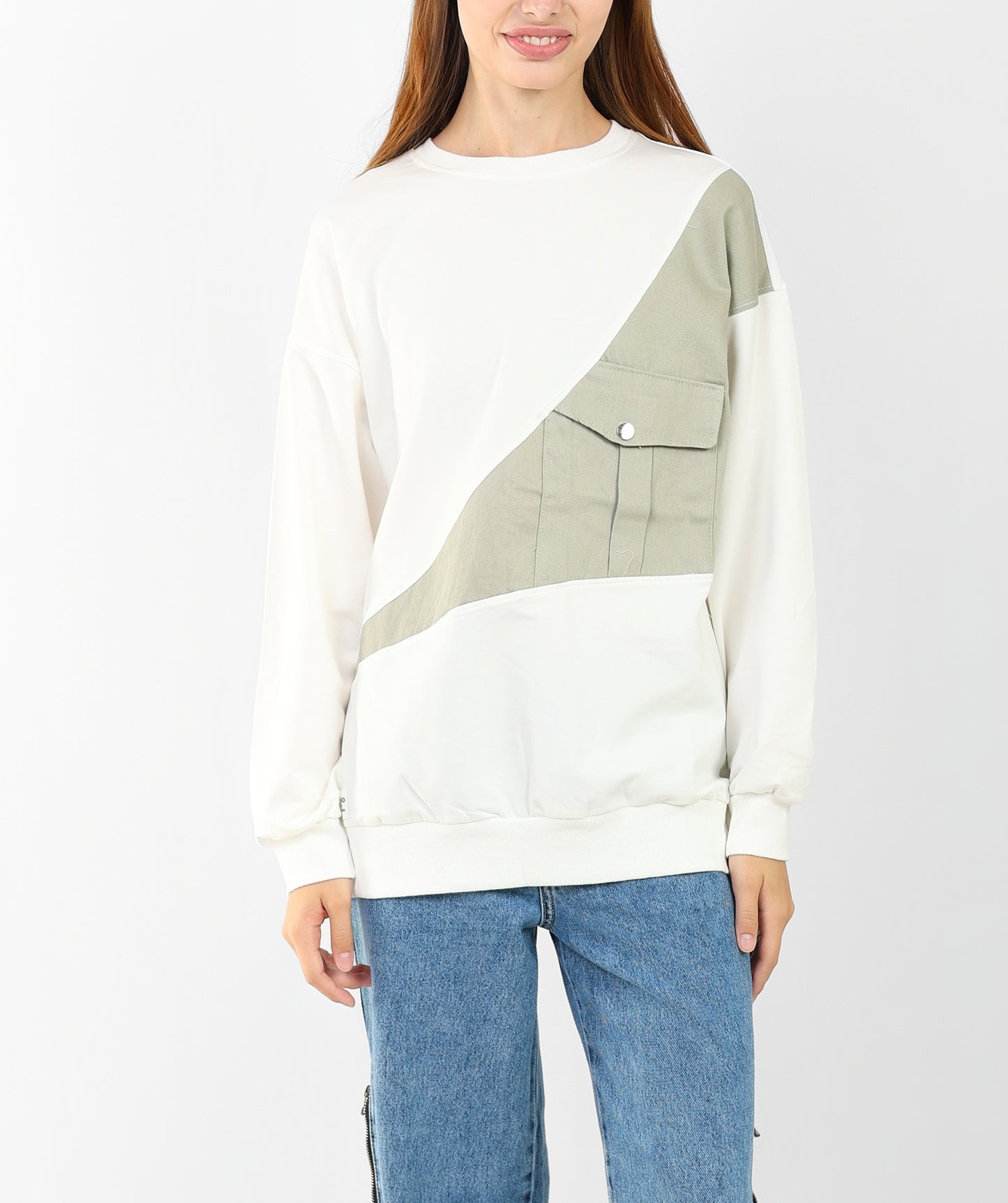 Block Sweatshirt with Front Pocket – Casual Streetwear Style