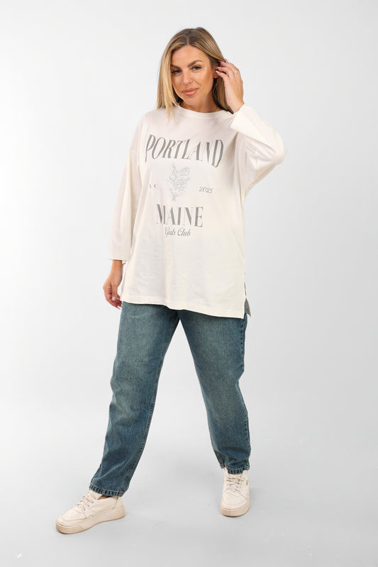 Oversized Graphic Sweatshirt - Portland Maine Girls Club | Casual Cream Pullover
