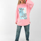 Oversized Pink Graphic Sweatshirt – “Stronger Together” Print, Casual Streetwear for Women