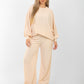 Women's Beige Two-Piece Loungewear Set – Loose Fit Top & Wide-Leg Pants