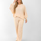 Women's Beige Two-Piece Loungewear Set – Loose Fit Top & Wide-Leg Pants