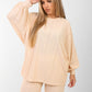 Women's Beige Two-Piece Loungewear Set – Loose Fit Top & Wide-Leg Pants