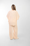 Women's Beige Two-Piece Loungewear Set – Loose Fit Top & Wide-Leg Pants
