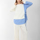 Women’s Two-Tone Asymmetric Striped Blouse with Wide-Leg Pants – Casual Chic Outfit Set