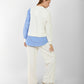 Women’s Two-Tone Asymmetric Striped Blouse with Wide-Leg Pants – Casual Chic Outfit Set