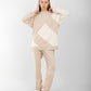 Women’s Beige & White Color Block Loungewear Set – Oversized Sweatshirt & Relaxed Pants