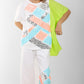 Women's Oversized Patchwork Coord Set – Black with Neon & Pastel Geometric Print