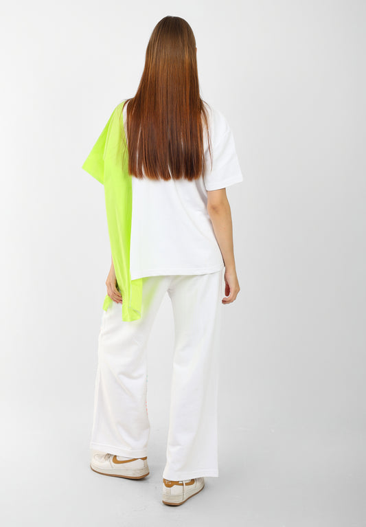 Women's Oversized Patchwork Coord Set – Black with Neon & Pastel Geometric Print