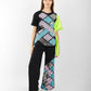 Women's Oversized Patchwork Coord Set – Black with Neon & Pastel Geometric Print