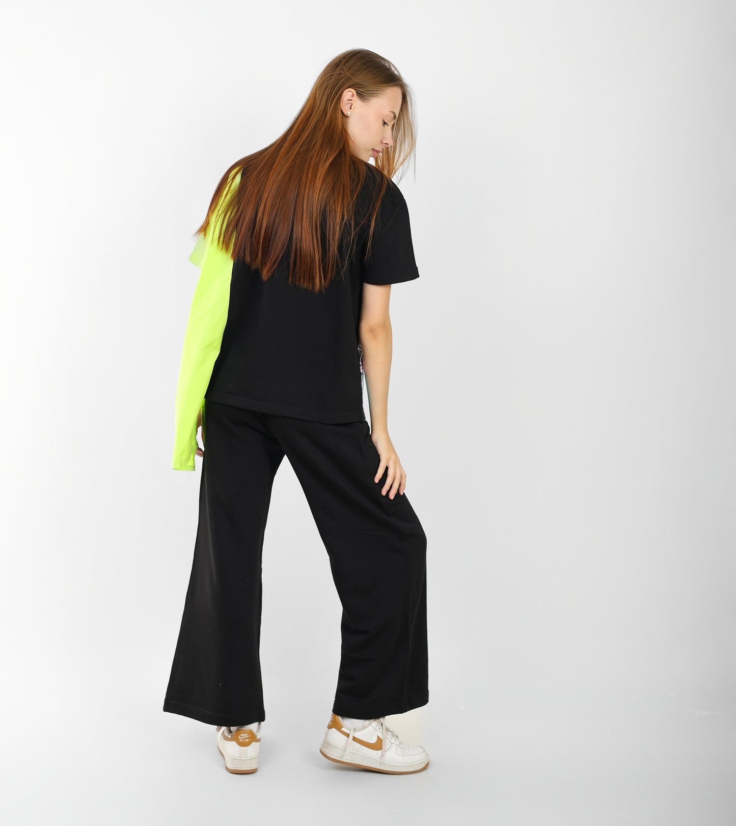 Women's Oversized Patchwork Coord Set – Black with Neon & Pastel Geometric Print