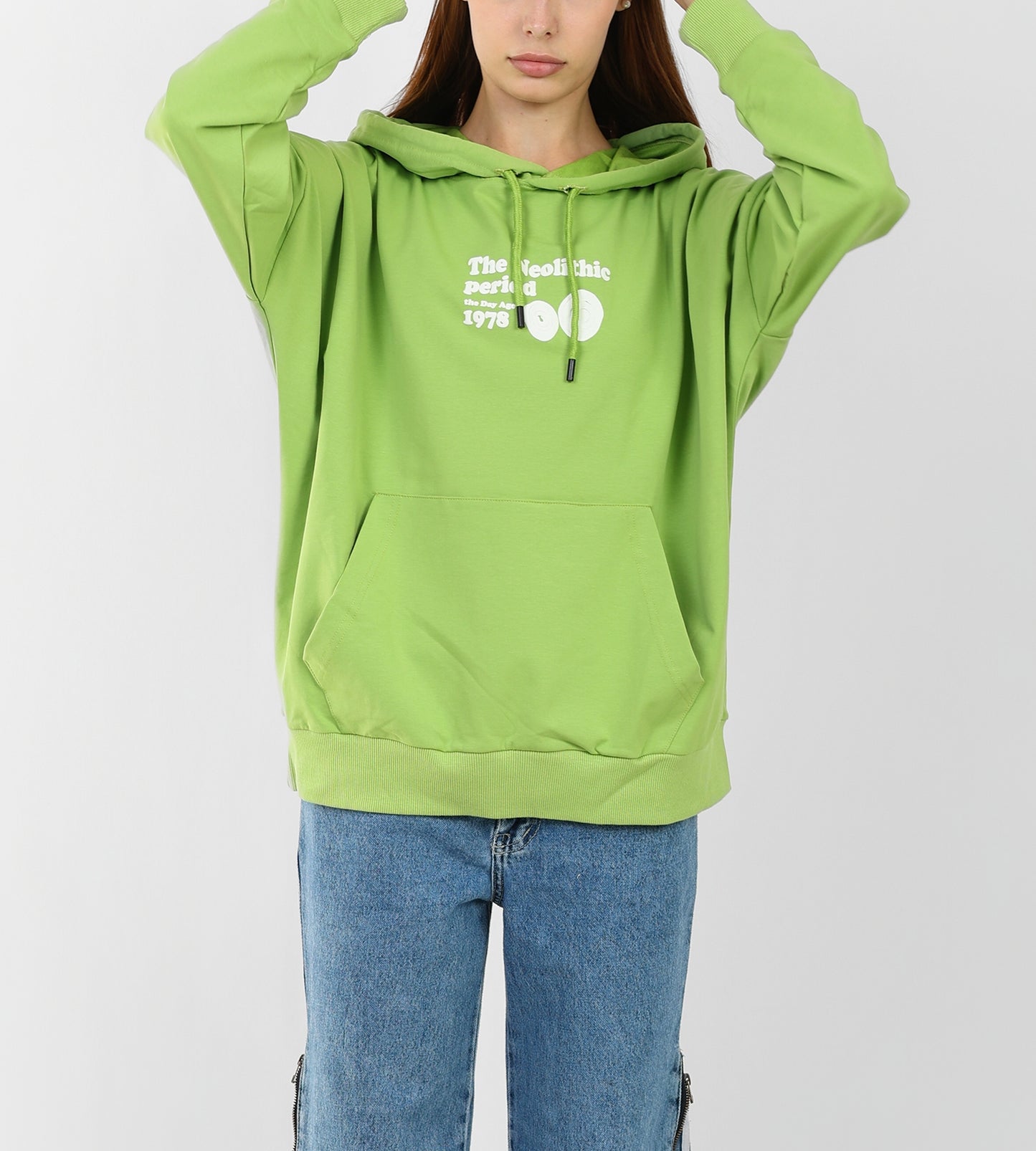 Oversized Lime Green Hoodie for Women – Graphic Print, Long Sleeve, Casual Streetwear