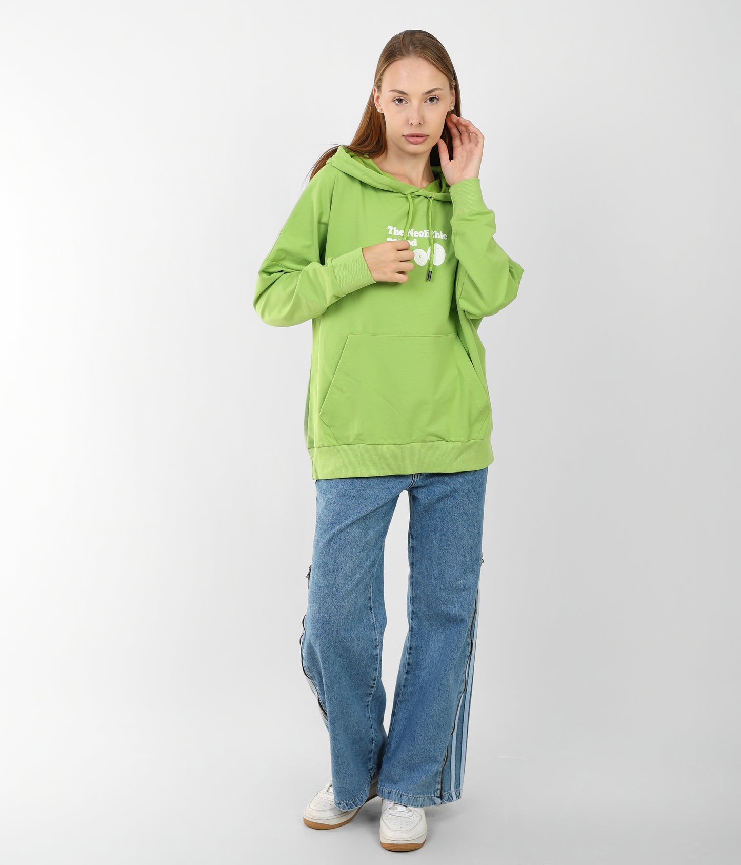 Oversized Lime Green Hoodie for Women – Graphic Print, Long Sleeve, Casual Streetwear
