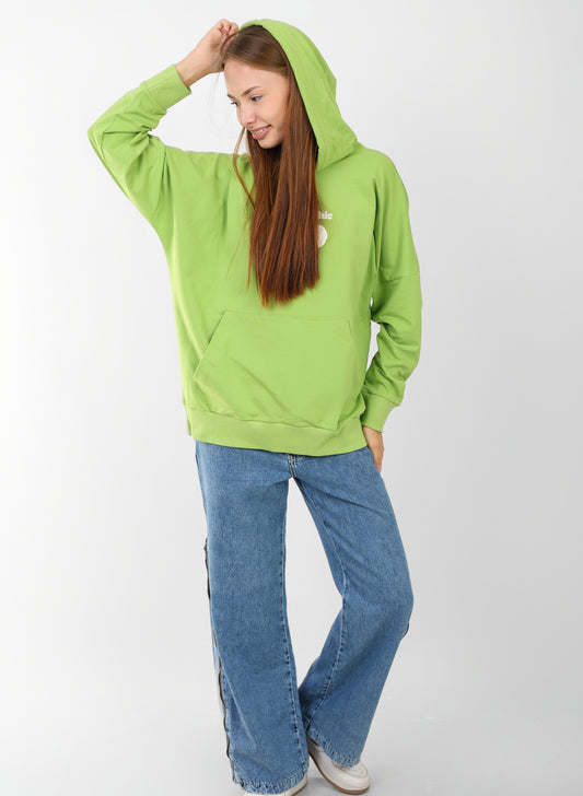 Oversized Lime Green Hoodie for Women – Graphic Print, Long Sleeve, Casual Streetwear