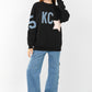Graphic Sweatshirt with Sleeve Patches – Casual Oversized Fit