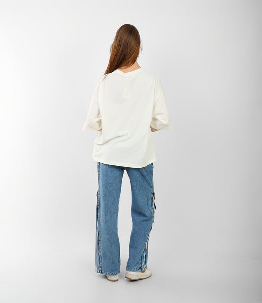 Women's Oversized White T-Shirt with "World Paintings Famous" Print – Casual Half Sleeve Tee