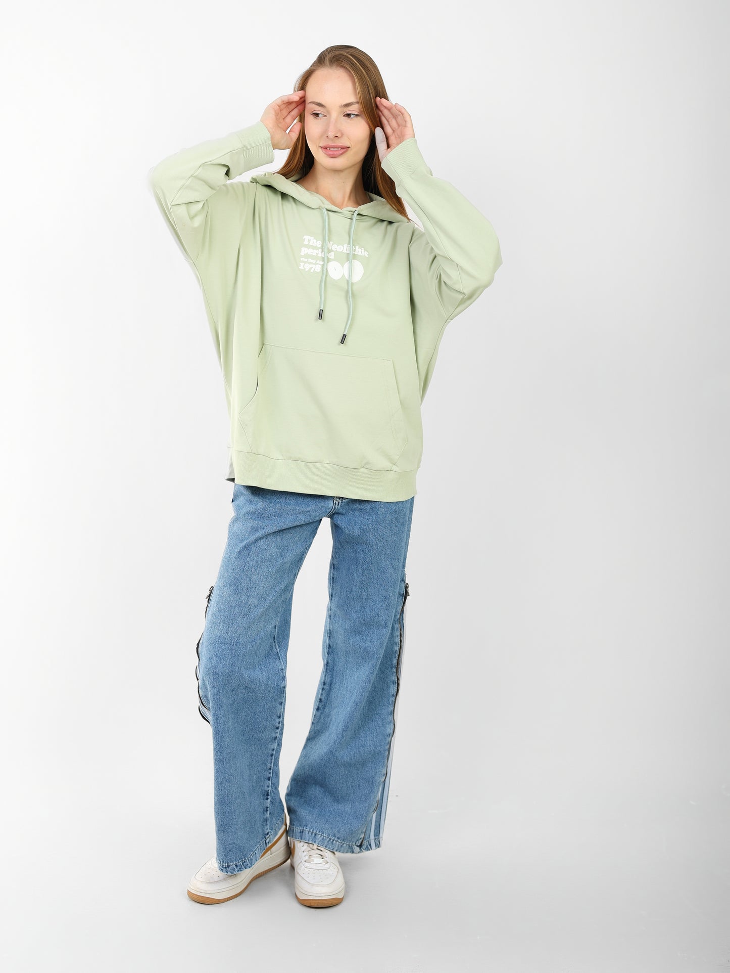 Oversized Lime Green Hoodie for Women – Graphic Print, Long Sleeve, Casual Streetwear