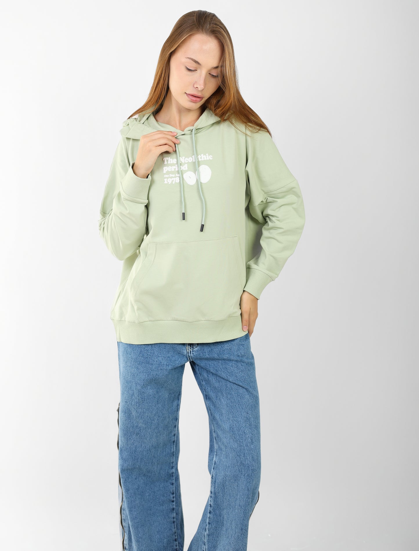 Oversized Lime Green Hoodie for Women – Graphic Print, Long Sleeve, Casual Streetwear