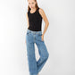 Women's High-Waisted Wide-Leg Jeans with Side Zipper Detail – Vintage Blue Denim