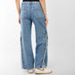 Women's High-Waisted Wide-Leg Jeans with Side Zipper Detail – Vintage Blue Denim