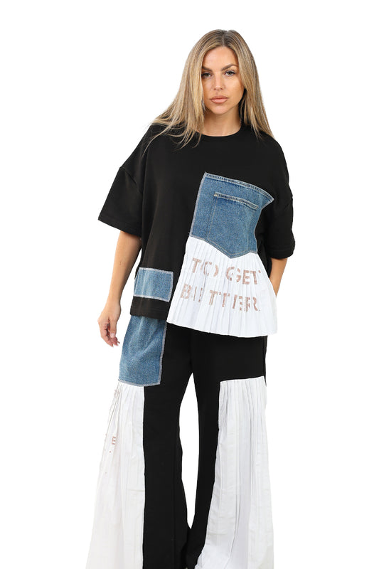 Black Oversized Patchwork Set