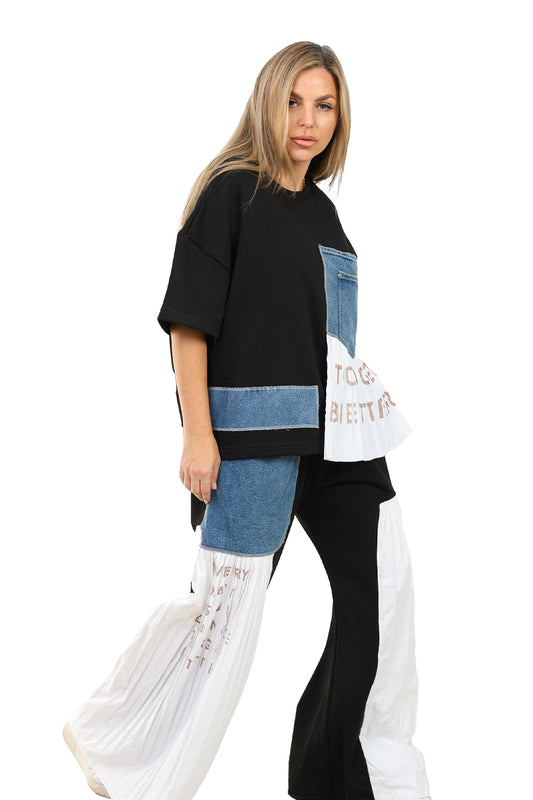 Black Oversized Patchwork Set